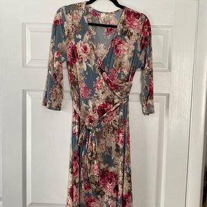 *Nearly New* XL Pinkblush Floral Print Maternity Wrap Maxi Dress